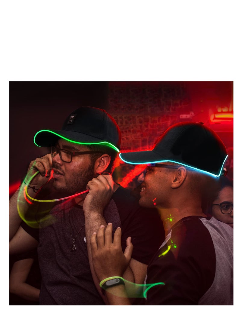 Led Hat Light Up Baseball Cap with 11 Flashing Modes Glow Rave Party Hat for Festival Hip-hop Club (Black)