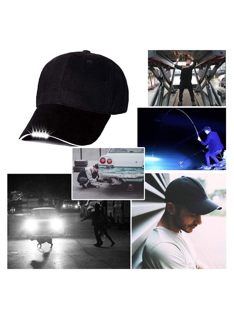 Hands-Free LED Baseball Cap 5 Battery Powered Headlamp Hat Flashlight for Fishing Jogging Camping Hand Work,Unisex Rechargeable Lighted Hat-With USB Cable