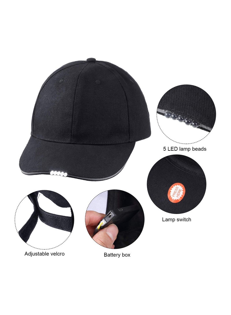 Hands-Free LED Baseball Cap 5 Battery Powered Headlamp Hat Flashlight for Fishing Jogging Camping Hand Work,Unisex Rechargeable Lighted Hat-With USB Cable