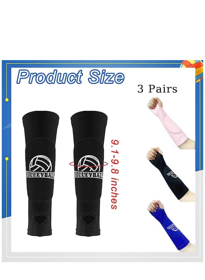 3 Pairs Volleyball Arm Sleeves Passing Hitting Forearm Sleeves with Protection Pad and Thumb Hole Volleyball Training Gear for Women Girls