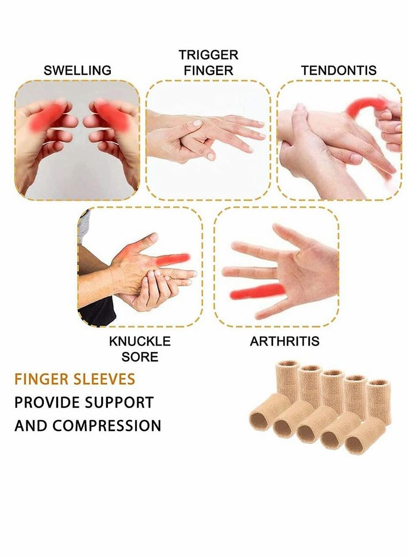 Finger Sleeves, 20 PCS Sleeves Protectors, Sport Thumb Brace Support Elastic for Relieving Pain Arthritis Trigger Finger(Black+Skin tone)