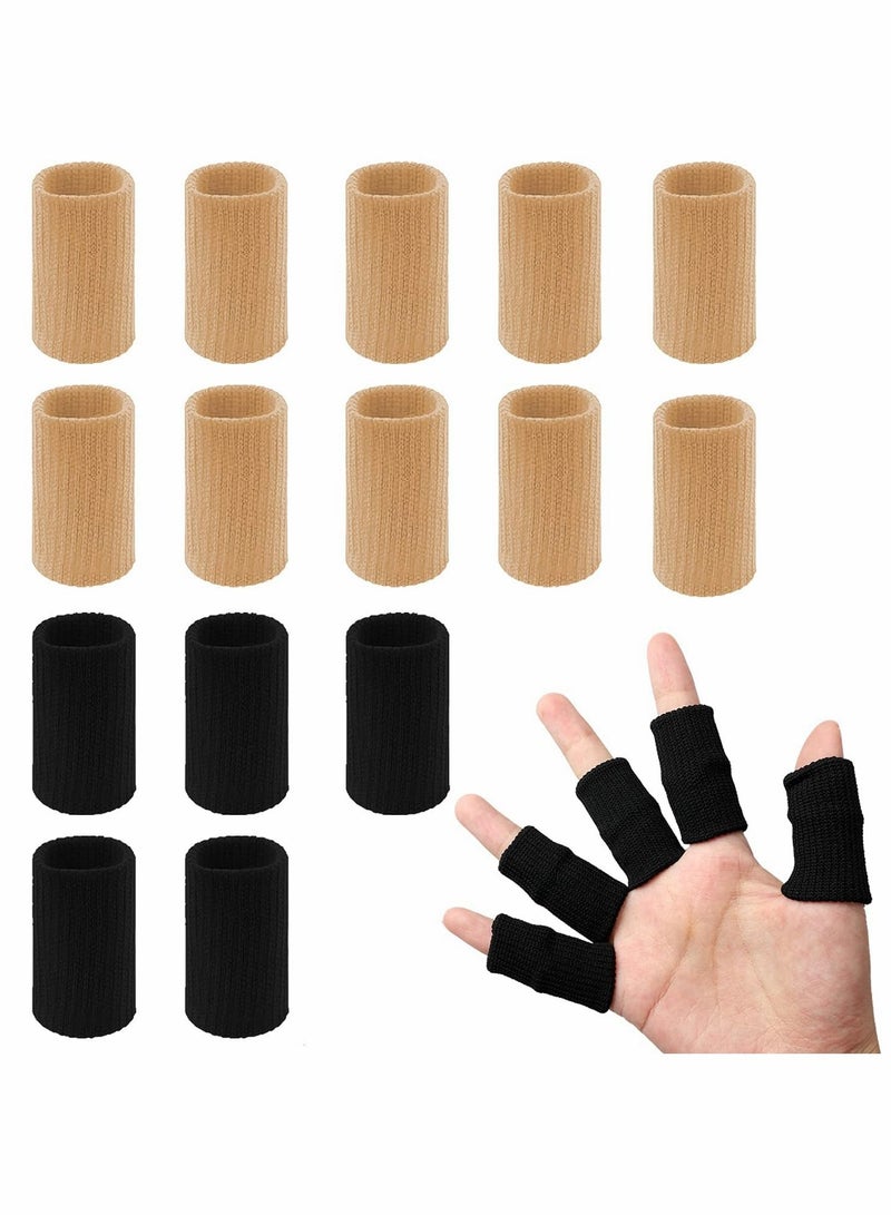 Finger Sleeves, 20 PCS Sleeves Protectors, Sport Thumb Brace Support Elastic for Relieving Pain Arthritis Trigger Finger(Black+Skin tone)