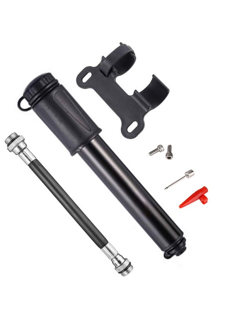 Mini Bicycle Pump, Portable Tire Valve Pump High Pressure Small Waterproof Air Hose Aluminum Alloy Inflator with Hose for Inflatable Balls Toys Mountain Bike Inflatable (black)