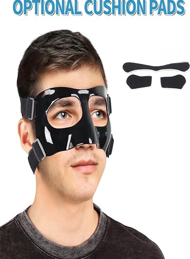 Nose Guard for Broken Nose, Face Shield Masks for Soccer and basketball Sports, Adjustable for Adults and Teenagers, Suitable for Men and Women （black）