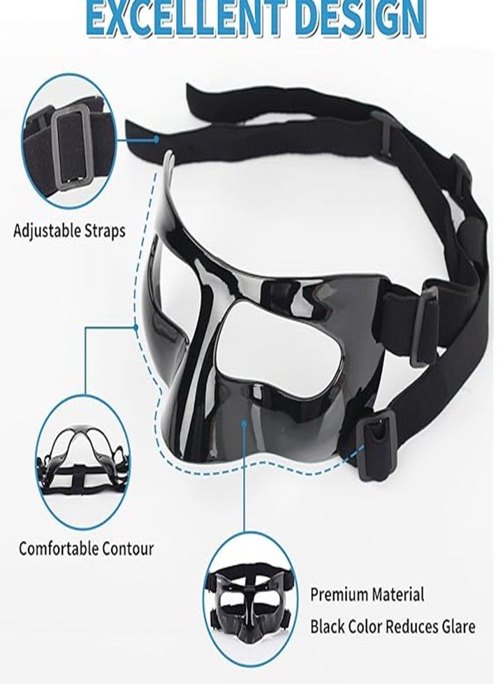 Nose Guard for Broken Nose, Face Shield Masks for Soccer and basketball Sports, Adjustable for Adults and Teenagers, Suitable for Men and Women （black）