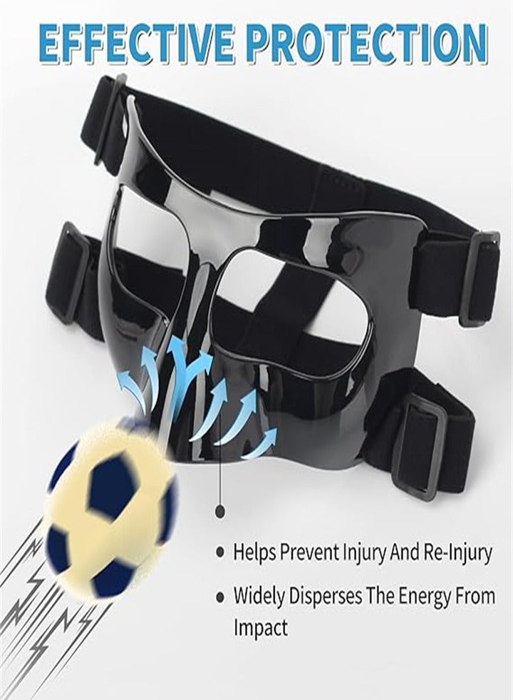 Nose Guard for Broken Nose, Face Shield Masks for Soccer and basketball Sports, Adjustable for Adults and Teenagers, Suitable for Men and Women （black）