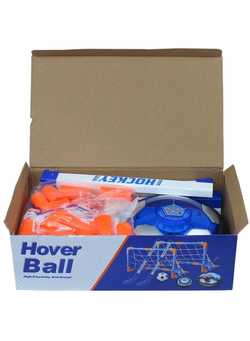 Hover Soccer Hockey 2 in 1 Ball Game Set for Indoor Outdoor Sports With 2 Goals, Rechargeable Floating Air Soccer Ball with Led Light and Foam Bumper, Football Game Set, Hovering Hockey Game Set