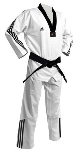 ADI-FLEX Taekwondo Uniform W/ Stripes - White/Black, 190cm 190cm