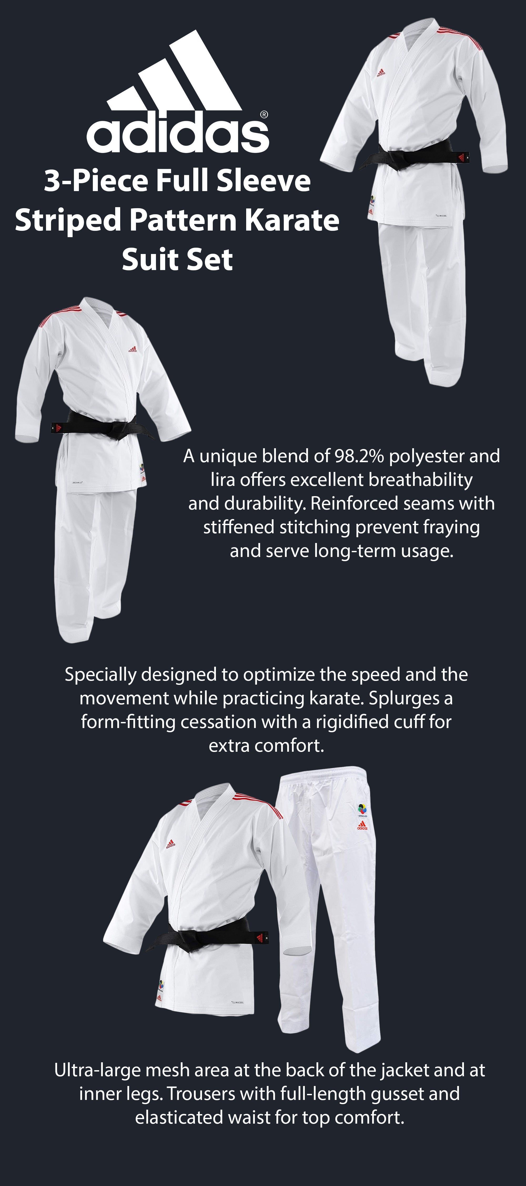 ADI-LIGHT Karate Uniform - White/Red Stripes, 200cm 200cm