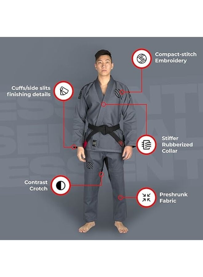 Essential BJJ Gi for Men | Brazilian Jiu Jitsu Gi BJJ | Lightweight, Preshrunk Cotton Fabric | IBJJF Approved Grey