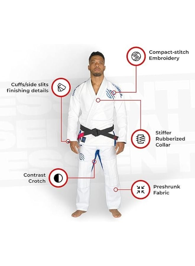 Essential BJJ Gi for Men | Brazilian Jiu Jitsu Gi BJJ | Lightweight, Preshrunk Cotton Fabric | IBJJF Approved White