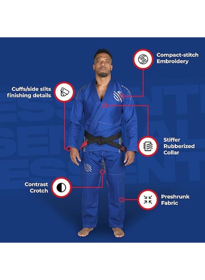 Essential BJJ Gi for Men | Brazilian Jiu Jitsu Gi BJJ | Lightweight, Preshrunk Cotton Fabric | IBJJF Approved Blue