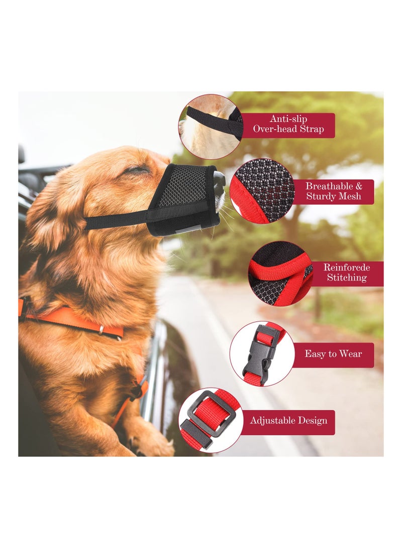 Dog Muzzle, Soft Nylon Muzzle Dog Mouth Guard Dog Mouth Cover with Breathable Mesh Fabric and Adjustable Strap, Health Guard for Small Medium Dogs Anti Biting Barking Chewing(4 Pcs )(Red+Black)(S)