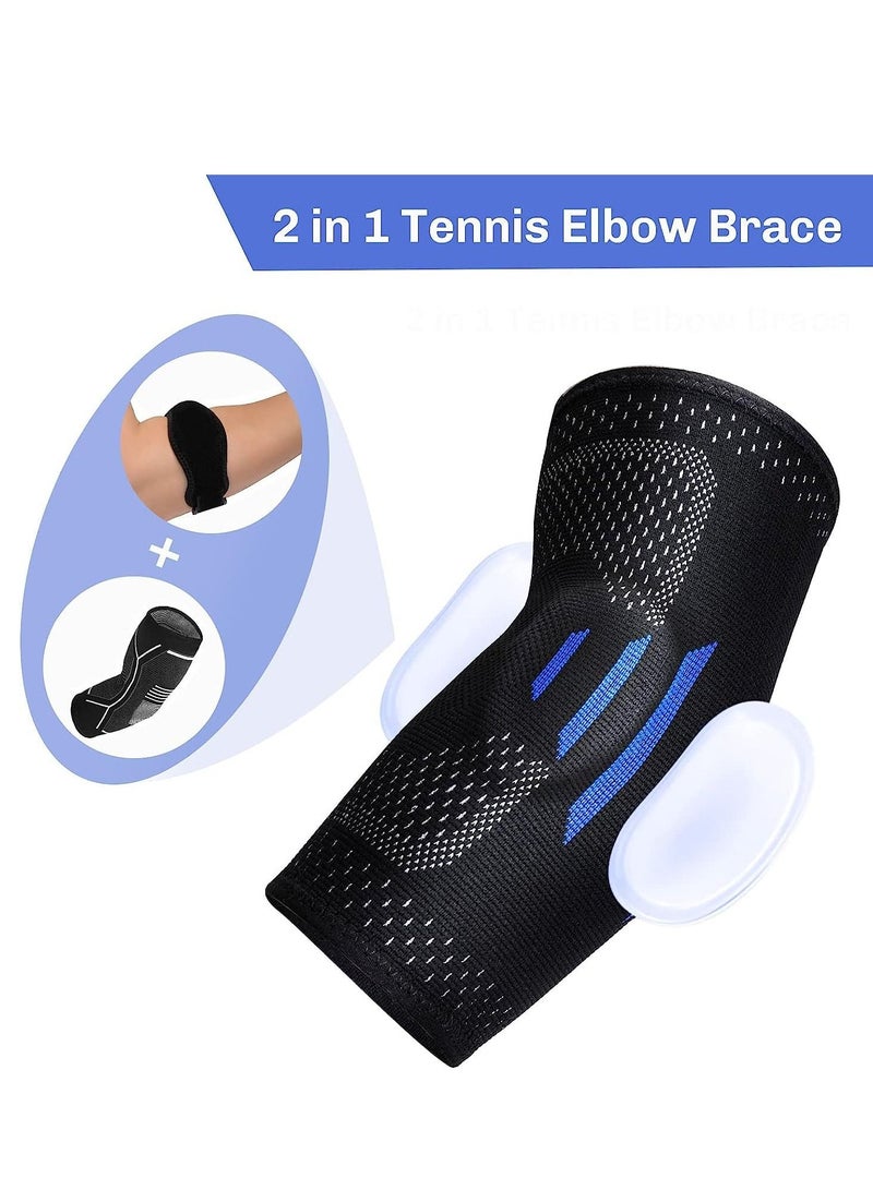 2 in 1 Tennis Elbow Brace for Men Women Compression Sleeve with Integrated Pads Breathable Tendonitis elbow Support Protector Sports Golfer's Arthritis Treatment Reduce Joint Pain (S)