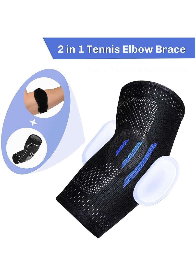 2 in 1 Tennis Elbow Brace for Men Women Compression Sleeve with Integrated Pads Breathable Tendonitis elbow Support Protector Sports Golfer's Arthritis Treatment Reduce Joint Pain (M)