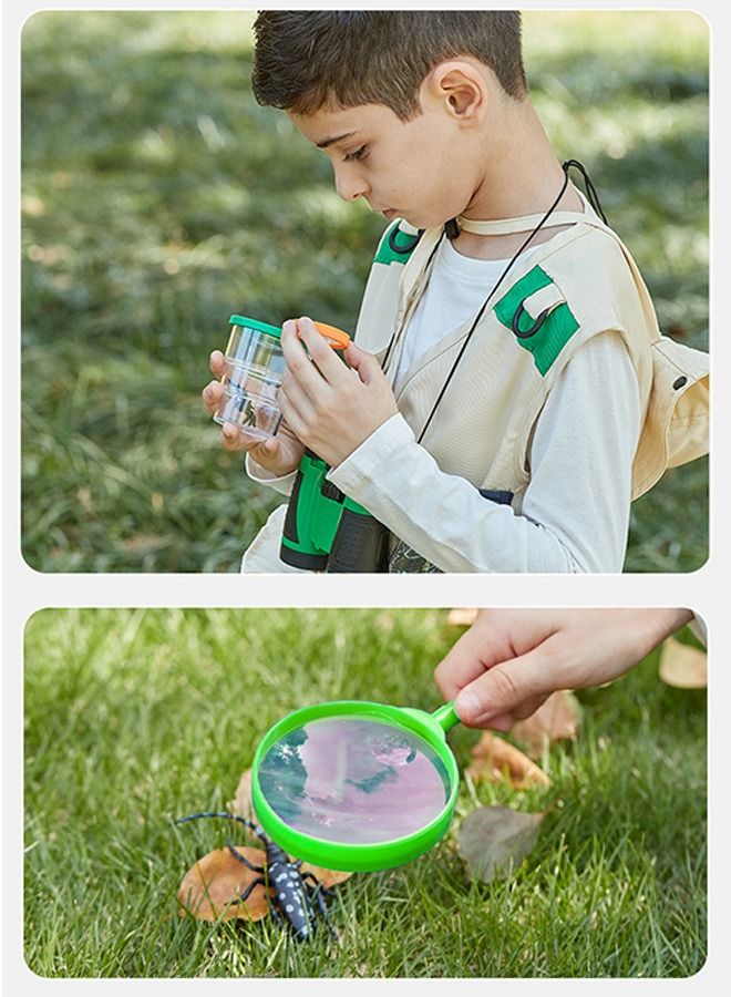 Outdoor Explorer Kit, Bug Catcher for Kids (Vest, Hat, Flashlight Compass, Binoculars, Magnifying Glass and Butterfly Net), Kids Camping Gear, Nature Exploration Adventure Set,Educational Toys