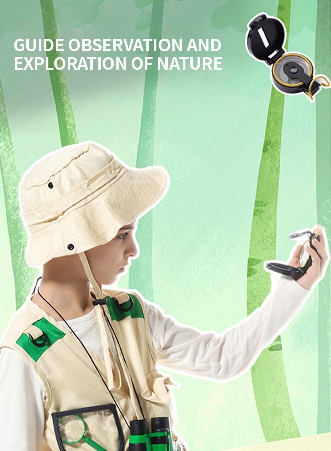 Outdoor Explorer Kit, Bug Catcher for Kids (Vest, Hat, Flashlight Compass, Binoculars, Magnifying Glass and Butterfly Net), Kids Camping Gear, Nature Exploration Adventure Set,Educational Toys