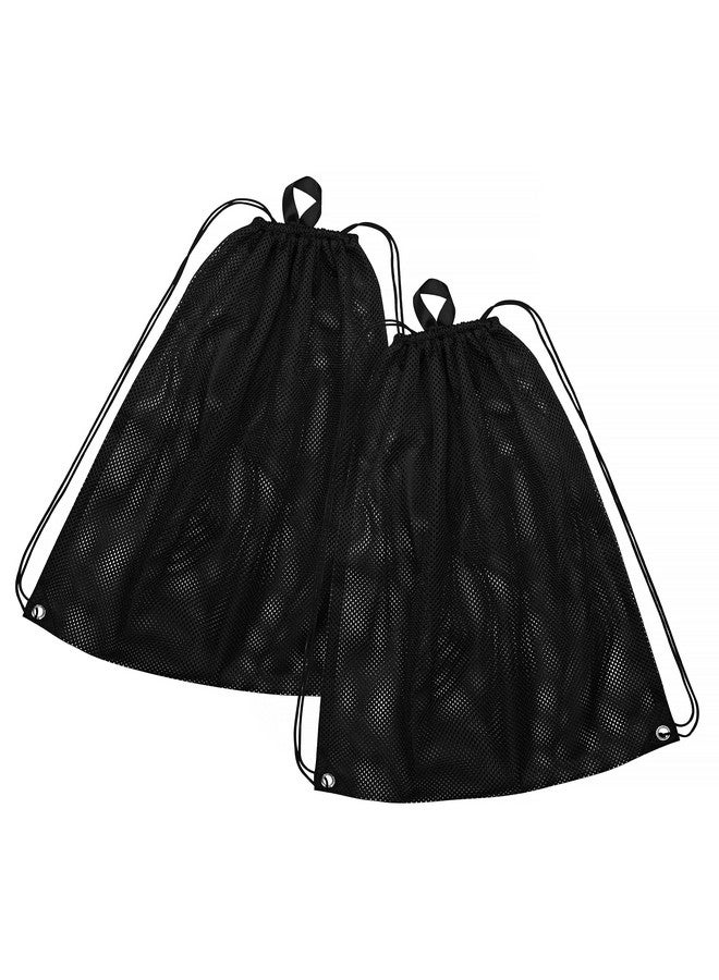 2 Multi Functional Mesh Bags With Drawstring Shoulder Straps For Swimming, Beach, Diving, Travel, Gym 2 Pack Black (16 X 20 Inch, Wetordryenvironment)