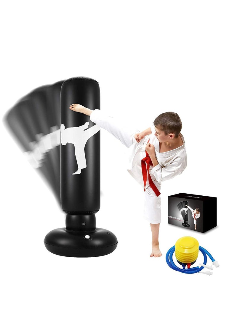 Punching Bag for Kids, 63 Inch Freestanding Boxing Inflatable Kids , Bounce Back Practicing Karate, Taekwondo, MMA, Fitness (Air Pump Included)