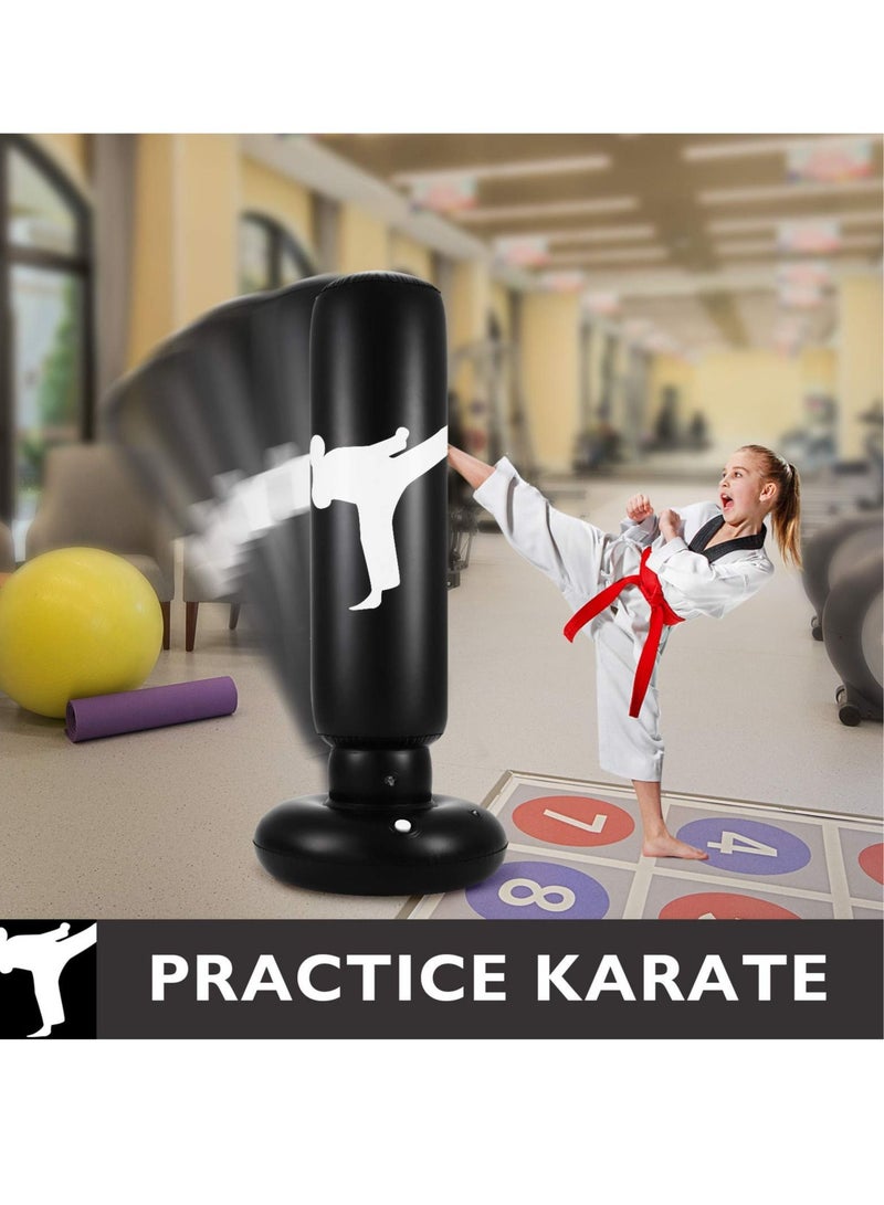 Punching Bag for Kids, 63 Inch Freestanding Boxing Inflatable Bounce Back Practicing Karate, Taekwondo, MMA, Fitness (Air Pump Included)