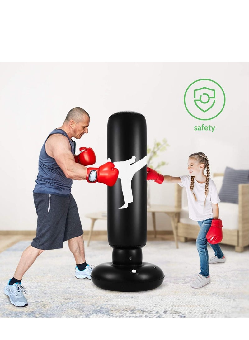 Punching Bag for Kids, 63 Inch Freestanding Boxing Inflatable Bounce Back Practicing Karate, Taekwondo, MMA, Fitness (Air Pump Included)