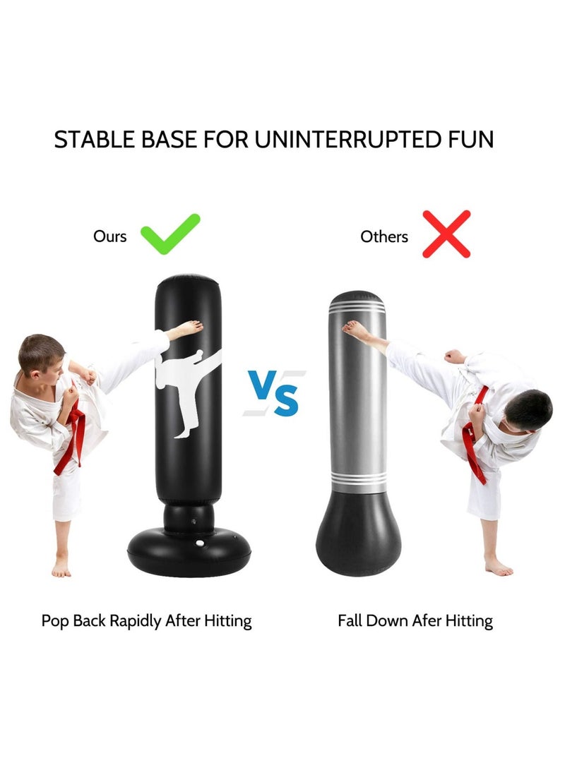 Punching Bag for Kids, 63 Inch Freestanding Boxing Inflatable Bounce Back Practicing Karate, Taekwondo, MMA, Fitness (Air Pump Included)