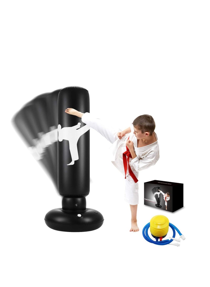 Punching Bag for Kids, 63 Inch Freestanding Boxing Inflatable Bounce Back Practicing Karate, Taekwondo, MMA, Fitness (Air Pump Included)