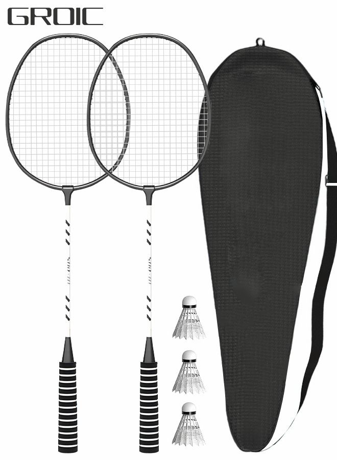 2 Pieces Badminton Set Lightweight Alloy Badminton Racket Including 3 Nylon Badminton and 1 Racket Bags Outdoor Sports Accessories