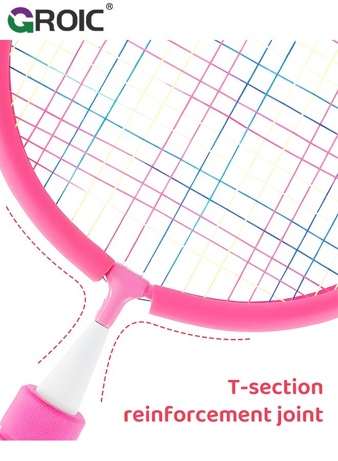 1 Pairs Badminton Rackets Set for Children with 10 Pcs Badminton Balls +1 Whistle +1 Plastic Ball + Carrying Bags, Upgrade Lightweight Kids Shuttlecocks Sports Nylon Alloy Badminton Rackets Set