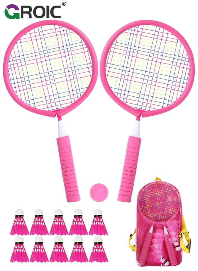 1 Pairs Badminton Rackets Set for Children with 10 Pcs Badminton Balls +1 Whistle +1 Plastic Ball + Carrying Bags, Upgrade Lightweight Kids Shuttlecocks Sports Nylon Alloy Badminton Rackets Set