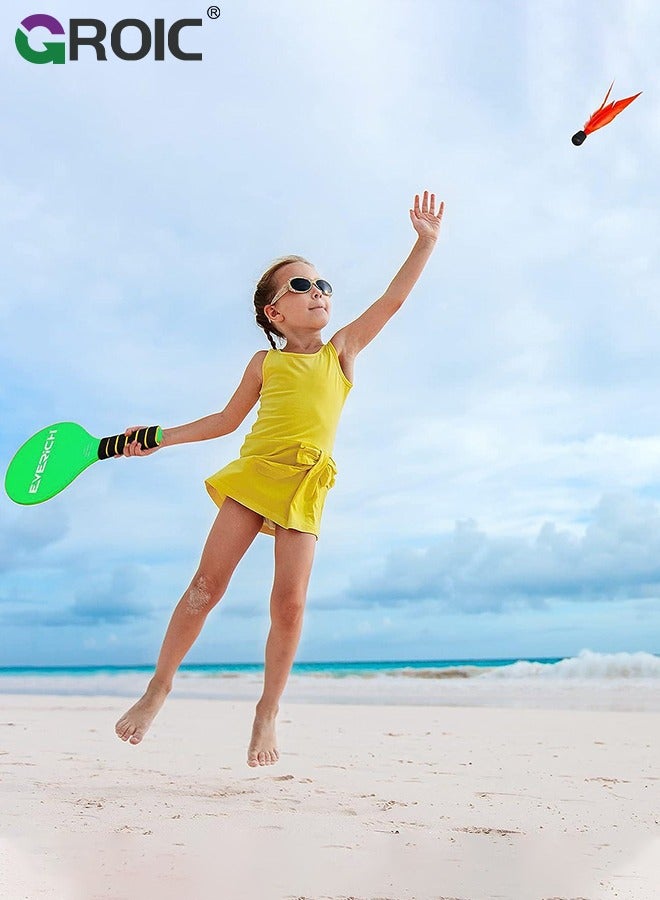 Badminton Set 2 Rackets 4 Birdies Balls, Paddle Ball Game Ideal Gifts, Outdoor Toys Paddle Ball Game for Kids, Teens, Adults and Family, Perfect for Beach, Yard, Lawn, Camping, Party Activities