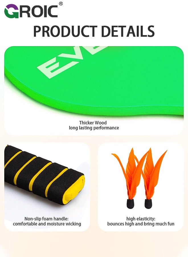Badminton Set 2 Rackets 4 Birdies Balls, Paddle Ball Game Ideal Gifts, Outdoor Toys Paddle Ball Game for Kids, Teens, Adults and Family, Perfect for Beach, Yard, Lawn, Camping, Party Activities