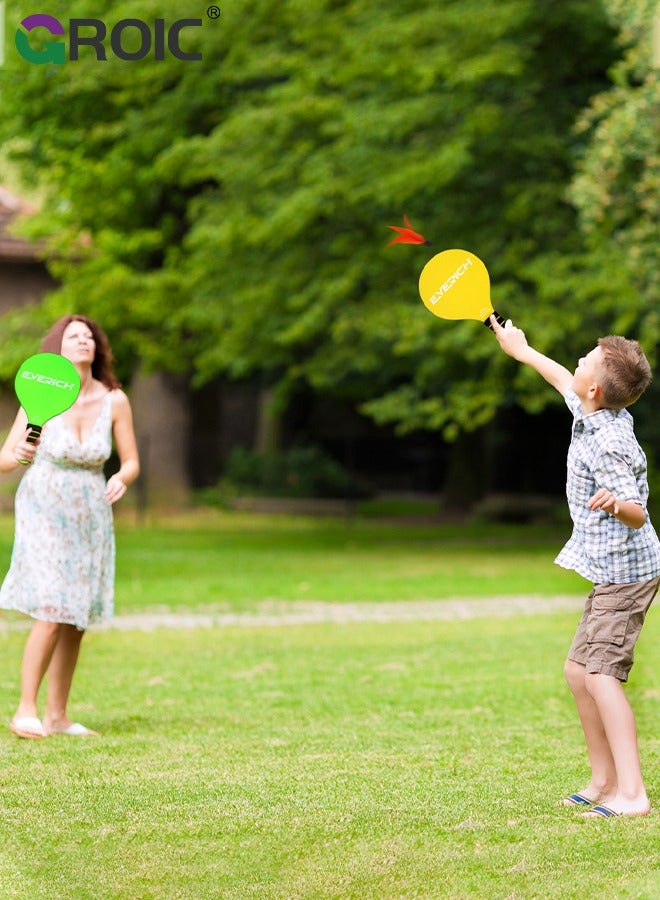 Badminton Set 2 Rackets 4 Birdies Balls, Paddle Ball Game Ideal Gifts, Outdoor Toys Paddle Ball Game for Kids, Teens, Adults and Family, Perfect for Beach, Yard, Lawn, Camping, Party Activities