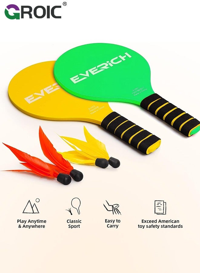 Badminton Set 2 Rackets 4 Birdies Balls, Paddle Ball Game Ideal Gifts, Outdoor Toys Paddle Ball Game for Kids, Teens, Adults and Family, Perfect for Beach, Yard, Lawn, Camping, Party Activities
