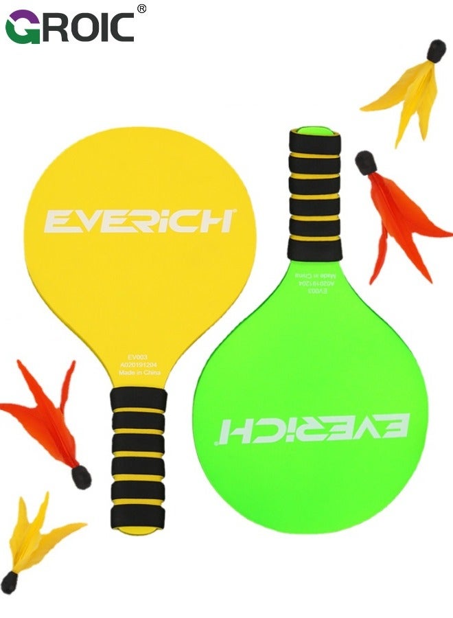 Badminton Set 2 Rackets 4 Birdies Balls, Paddle Ball Game Ideal Gifts, Outdoor Toys Paddle Ball Game for Kids, Teens, Adults and Family, Perfect for Beach, Yard, Lawn, Camping, Party Activities