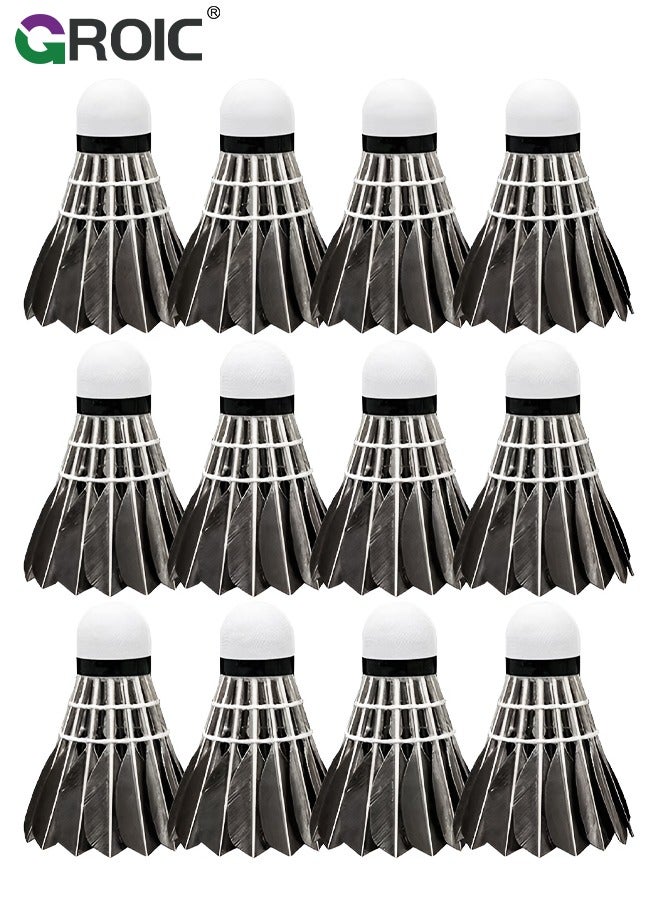 12 Pack Badminton Birdies Shuttlecocks, Badminton Goose Feather Stable Durable High Speed Training Badminton Balls for Indoor & Outdoor Practice Sports Training Activities