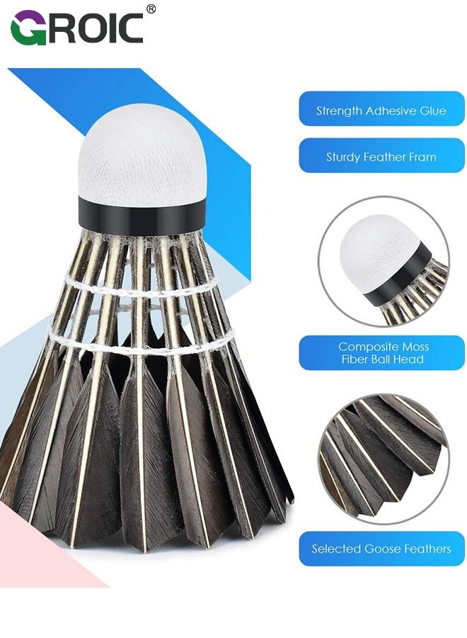 12 Pack Badminton Birdies Shuttlecocks, Badminton Goose Feather Stable Durable High Speed Training Badminton Balls for Indoor & Outdoor Practice Sports Training Activities
