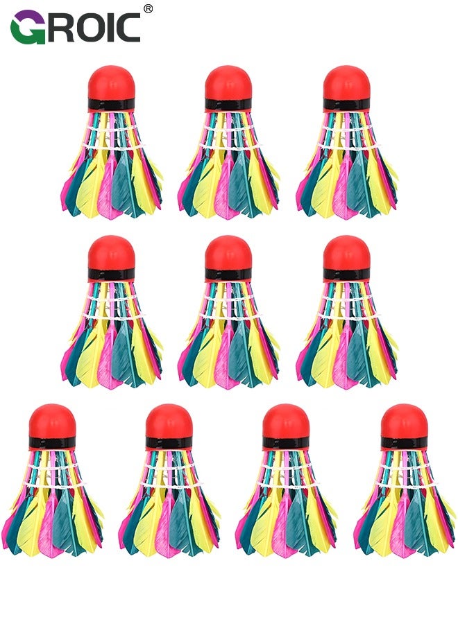 10 Pack Badminton Birdies Shuttlecocks, Badminton Duck Feather Stable Durable High Speed Training Badminton Balls for Indoor & Outdoor Practice Sports Training Activities