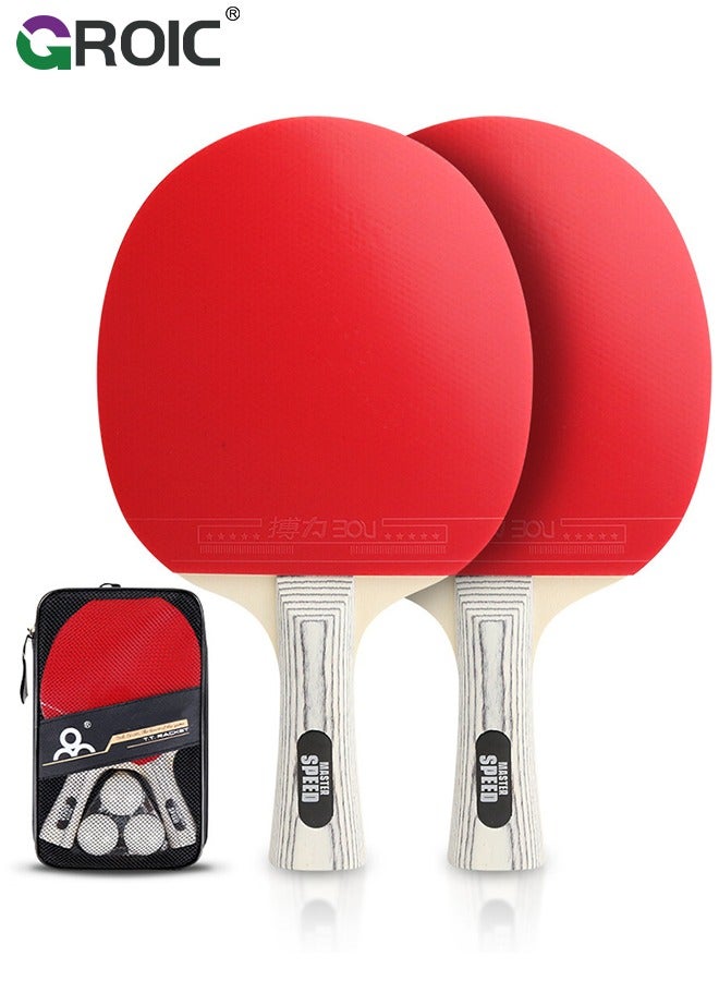 Ping Pong Paddles Set, High-Performance Sets with 1 Pair Premium Table Tennis Rackets, 3 PCs Ping Pong Balls and Storage Case Portable Ping Pong Set for Indoor& Outdoor Games