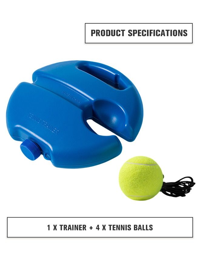 5-PCs Tennis Trainer Rebound Ball Set, Tennis Practice Trainer Gear Tennis Training Equipment Kit with 1 Trainer Base 4 Elastic Ropes & 4 Balls for Beginners, Kids, Adults