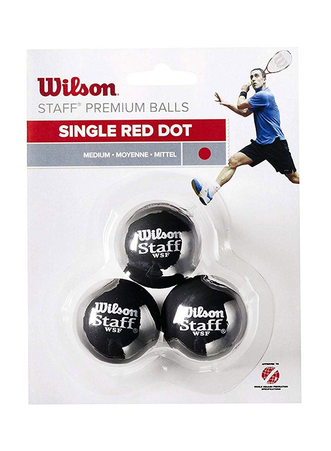 3-Piece Staff Single Red Dot Squash Ball