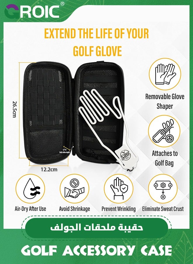 Golf Accessory Case, Golf Bag Organizer, Airtight, Water-Resistant, Protective Hard Case for Phone, Tees, Ball Markers, Repair Tools and Golf Essentials, Removable Golf Glove Hanger/Dryer