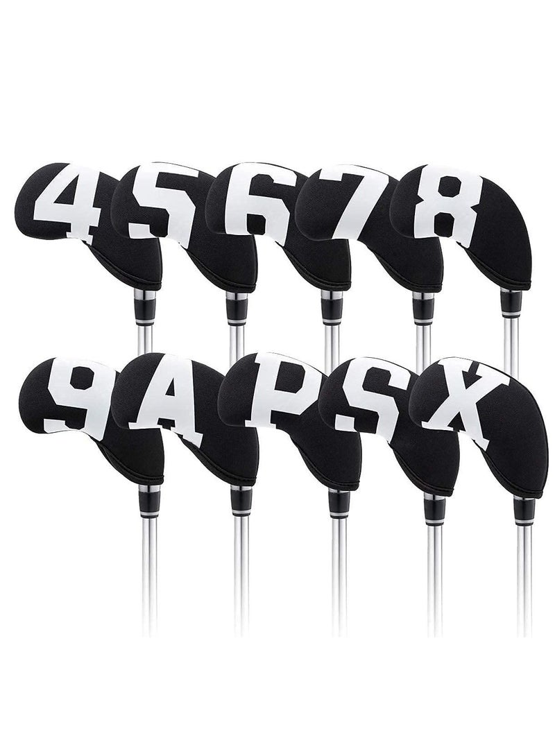 Golf Club Head Cover Set Wedge Iron Protective Soft and Durable Waterproof 10pcs 1 for Callaway, Ping, Taylormade, Cobra, Mizuno (Black-Large White Numbers)