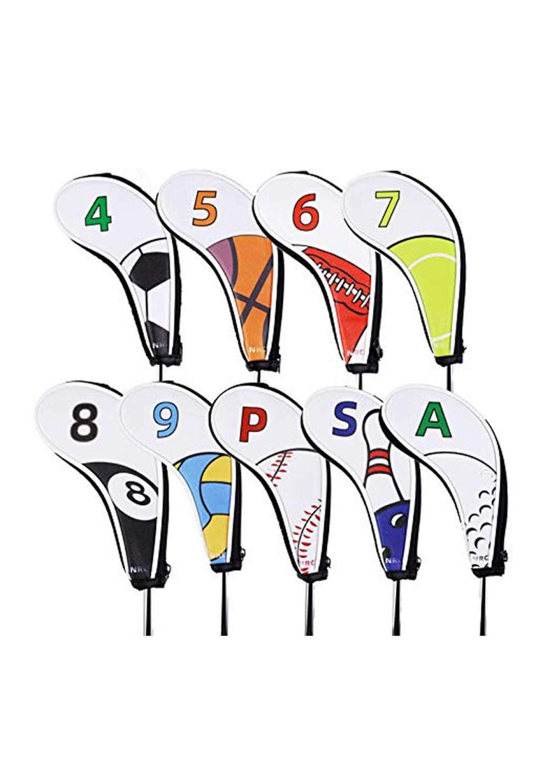 9Pcs Golf Iron Covers, SYOSI Head Covers Club Handed Zipper Closure Thick Synthetic Leather Fit All Brands