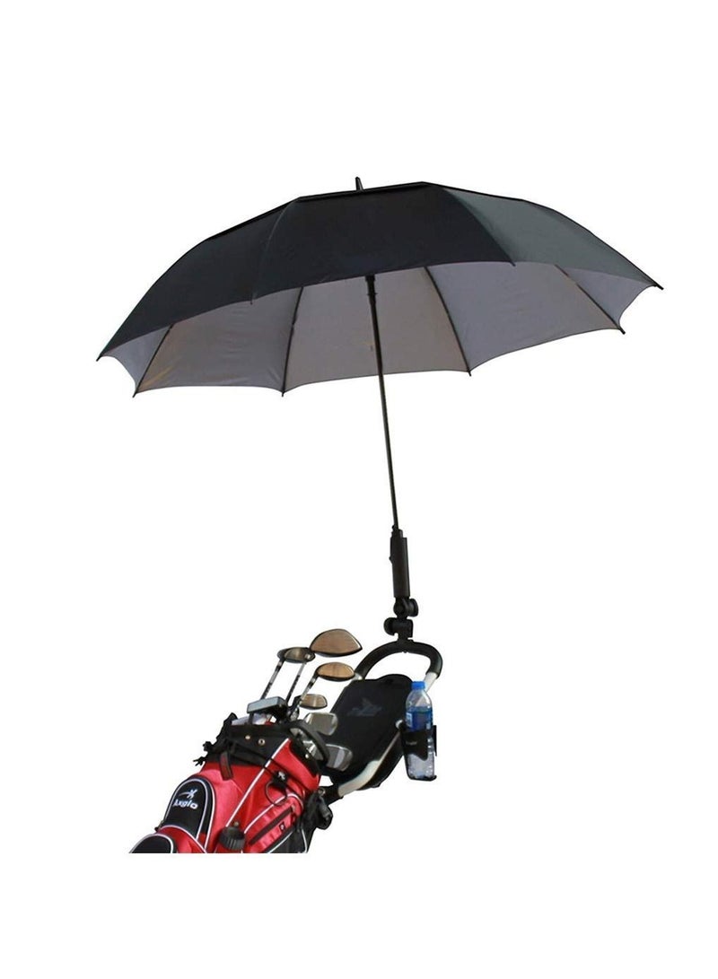 Golf Cart Umbrella Holder, Adjustable Angle, Double Lock Clip Mounting for Bike Fishing Beach Chair Wheelchair, Attachment Stroller Wheelchair (Black)