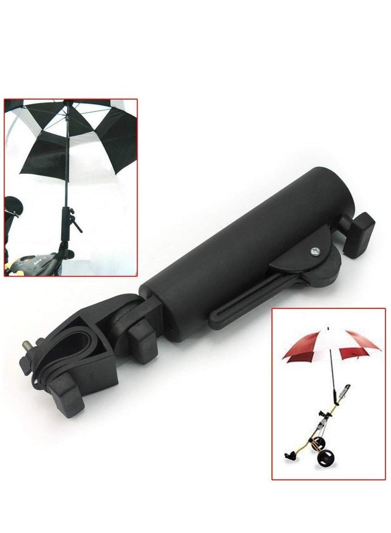 Golf Cart Umbrella Holder, Adjustable Angle, Double Lock Clip Mounting for Bike Fishing Beach Chair Wheelchair, Attachment Stroller Wheelchair (Black)