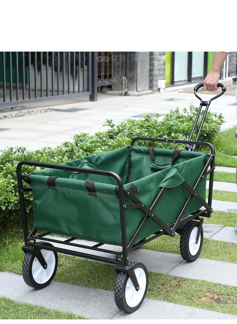 A cart with adjustable handles that folds into a lightweight outdoor four-wheeled cart cart