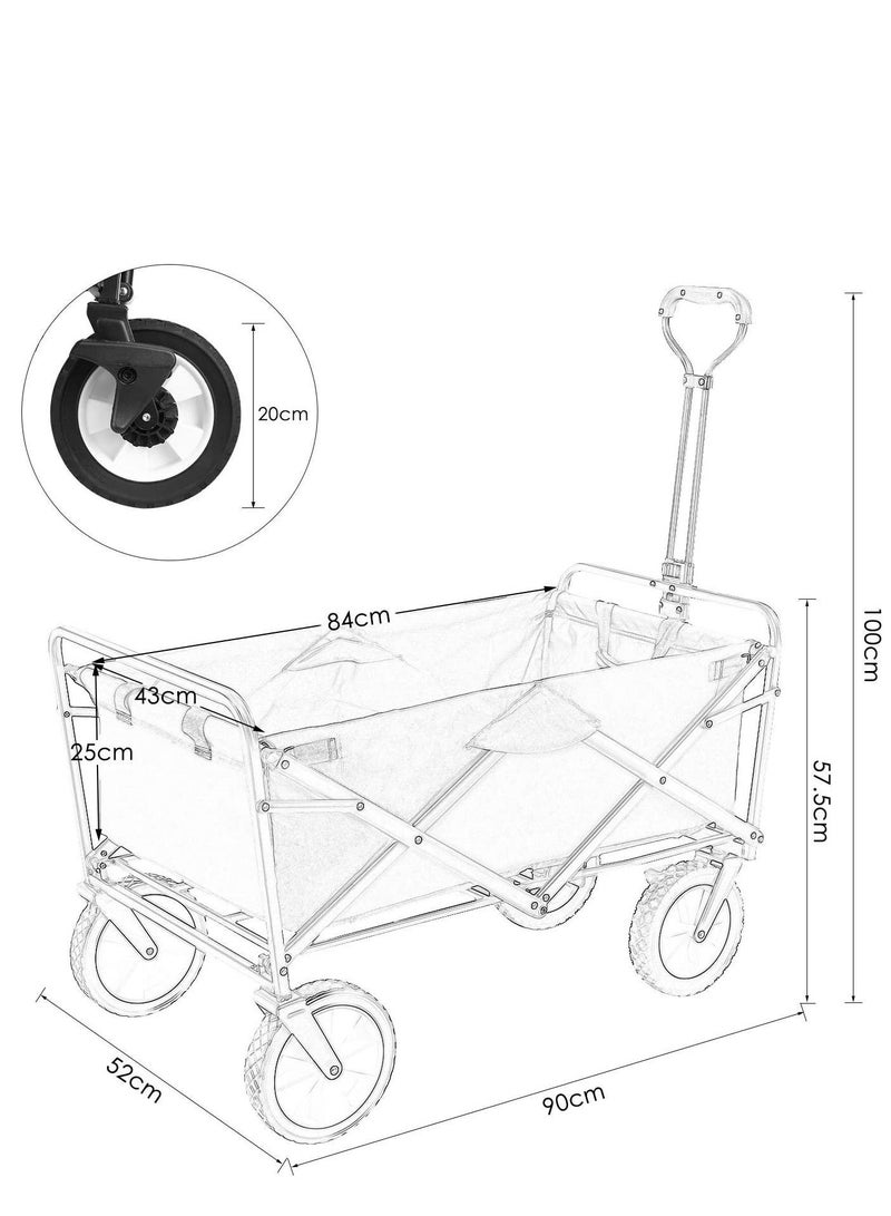 A cart with adjustable handles that folds into a lightweight outdoor four-wheeled cart cart