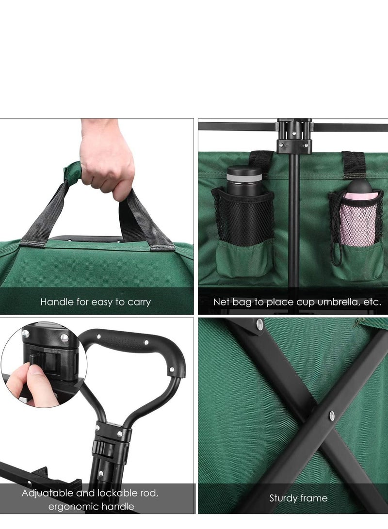 A cart with adjustable handles that folds into a lightweight outdoor four-wheeled cart cart