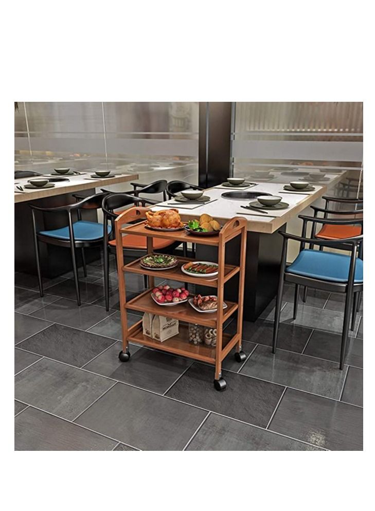 FFD Bamboo Trolley Bar Serving Carts Mobile Kitchen Serving Trolley Utility Trolley Organizer Rack Island Cart with Rotating Wheels